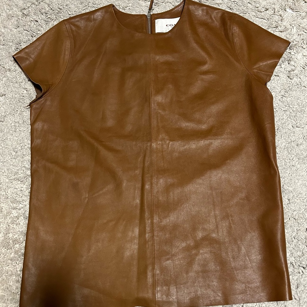 Coach Tan Leather Short Sleeve Top. Rare find. Size XS